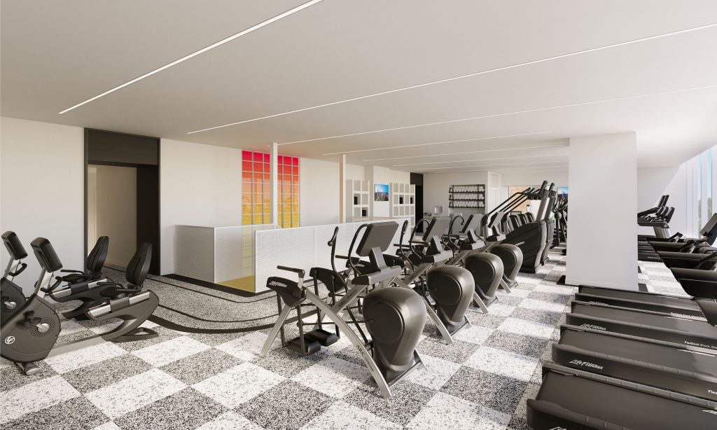 Cardio area with treadmills, ellipticals, stair climbers, rowing and bikes