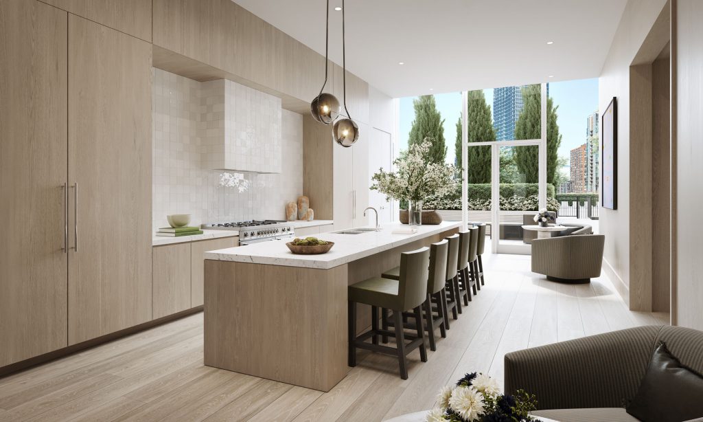 Chef's kitchen with large kitchen counter and modern appliances