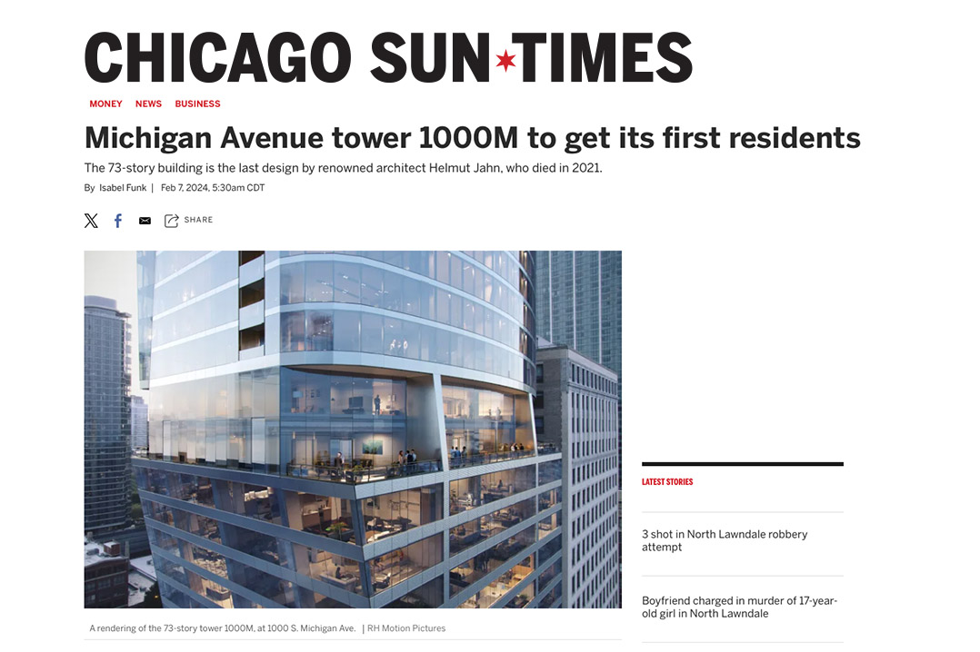 chicago sun times, michigan ave tower 1000M to get its first residents